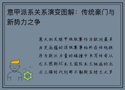 意甲派系关系演变图解：传统豪门与新势力之争